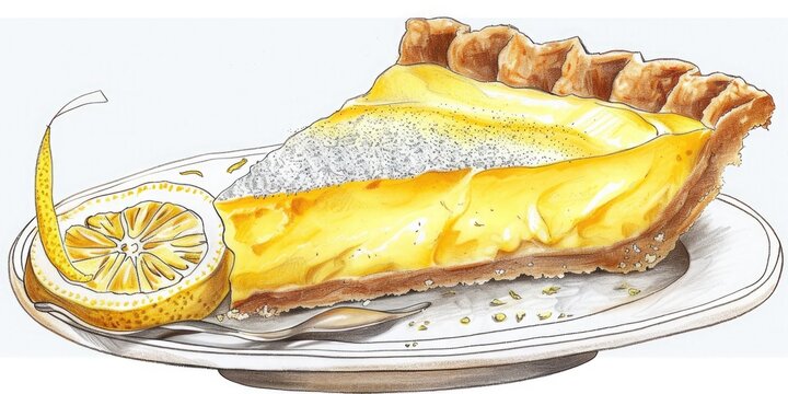 lemon pie slice on plate, watercolor style clip art preview