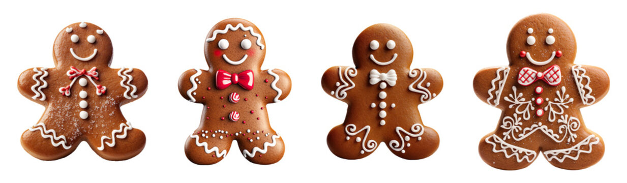 Collection set of christmas gingerbread man isolated on transparent background