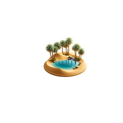 Obraz premium Desert Oasis Illustration: Miniature Tropical Paradise with Palm Trees and Water Pool