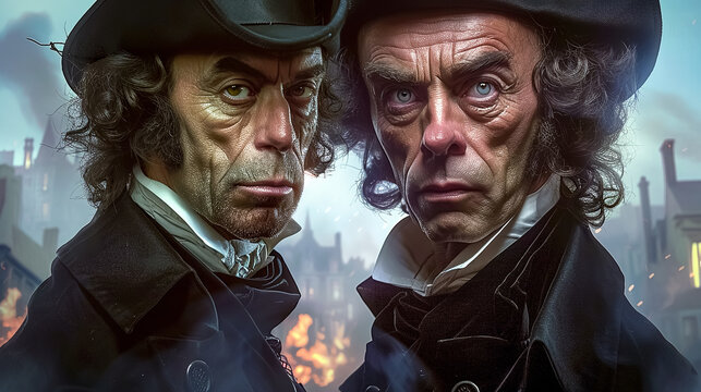 A dramatic portrait of a respectable Victorian gentleman, demonstrating the deep conflict and duality within one man. Аllusion to Dr. Jekyll and Mr. Hyde