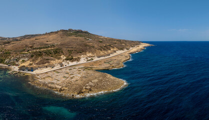 Famous touristic attraction in Gozo island the Salt Pans in  Xwejni Bay, Xwejni, Gozo island a part of the Malta islands.