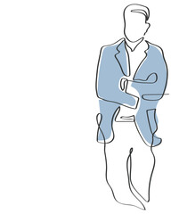 Hand drawn line art vector of a man in corporate settings. Formal dressing of executives.