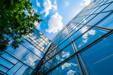 Obraz premium modern architecture with glass windows juxtaposed against sky; innovation and progress symbolized. generative ai