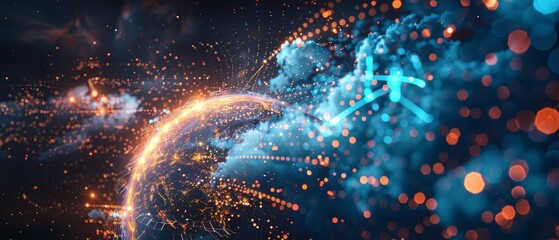 Modern Technology Concepts: Digital technology, data exchange, cloud computing, global business.