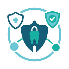 A strong Teeth logo vector art illustration, a Strong teeth with protection vector logo