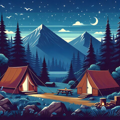 camping scenery - 캠핑 풍경. Generative AI