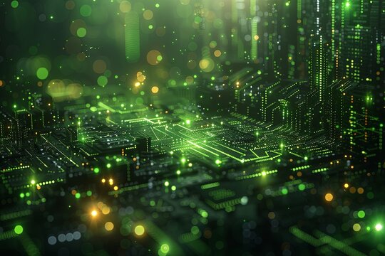 Green nanotechnology futuristic background with lots of lights and dots