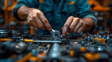 Close-up of a worker adjusting machinery in an industrial factory setting, highlighting precision and engineering expertise.