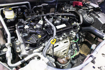 focused on the automotive industry within the contemporary new automobile engine room, machine...