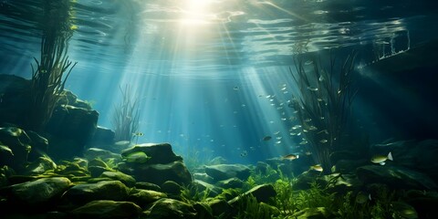 Obraz premium Underwater Fantasy: Algae Plants and Light Rays in Abstract Style. Concept Underwater Fantasy, Algae Plants, Light Rays, Abstract Style, Aquatic Beauty