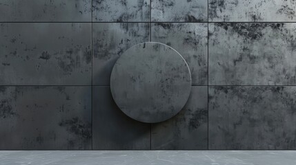Contemporary grace: a floating circle on a sleek steel grey solid colored texture.