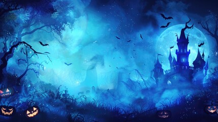 Cast a spell with a magical indigo Halloween scene, offering space for your personalized text.