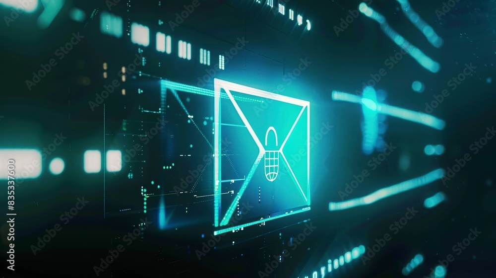 Poster close-up view of a secure email being sent with end-to-end encryption, focused on encryption indicat