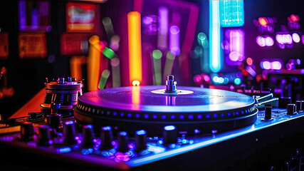 player mixer in high resolution. mixer in music studio with soft ambient lighting, DJ console,