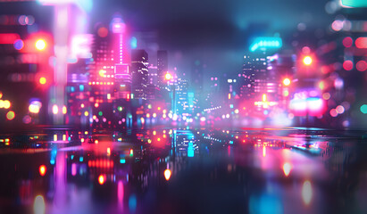 Obraz premium A big city at night in blurred lights