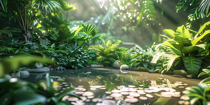 Urban Garden Oasis: A hidden garden oasis in the midst of the city, with lush greenery, exotic plants, and a tranquil atmosphere, offering a peaceful escape from the urban hustle and bustle