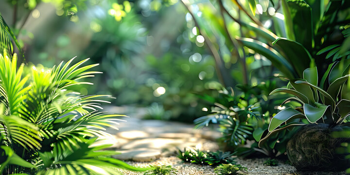 Urban Garden Oasis: A hidden garden oasis in the midst of the city, with lush greenery, exotic plants, and a tranquil atmosphere, offering a peaceful escape from the urban hustle and bustle