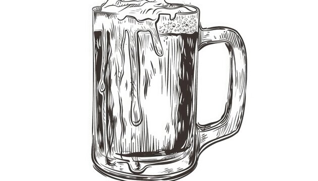 recommend clip art: Bold lines outline a frosty mug of root beer, condensation forming intricate patterns down its sides.