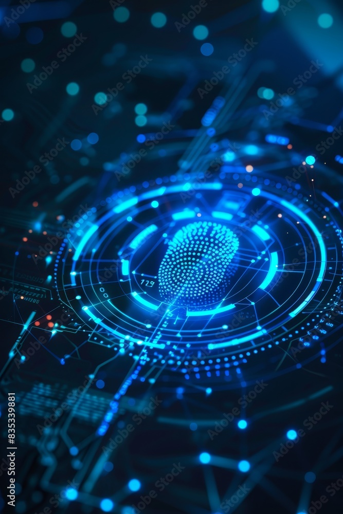 Poster modern technology concepts: cybersecurity, blue and circle of technology with biometrics to scan for