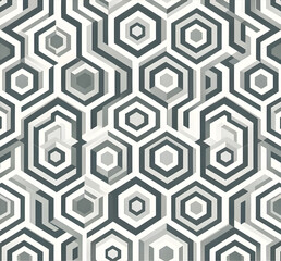 Monochrome Geometric Hexagon Pattern: Detailed Abstract Design with 3D Effect