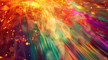 Obraz premium Bold bursts of amber light weaving through a neon-tinged backdrop, contrasting against a canvas alive with a spectrum of vivid colors.