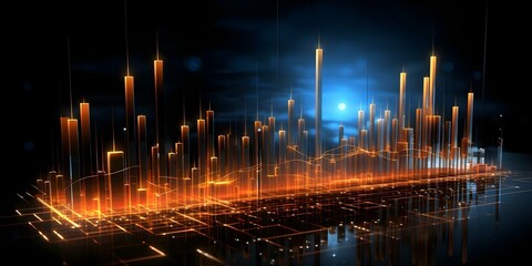 Fototapeta premium Creating a D Render of a Illuminated Financial Chart with Bar and Line Graphs. Concept 3D Rendering, Financial Chart, Illuminated, Bar Graph, Line Graph