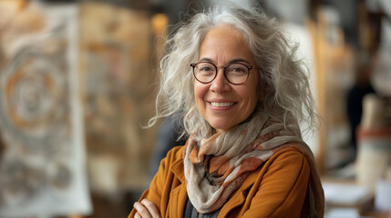 Fototapeta premium An experienced architect radiates joy as she unveils her latest design concept to her team