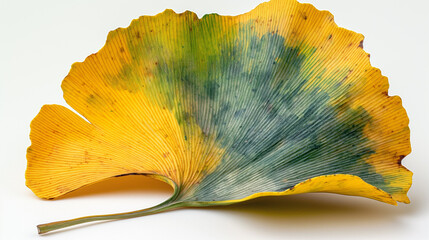 Naklejka premium A ginkgo biloba leaf, with its unique fan shape and vibrant green color
