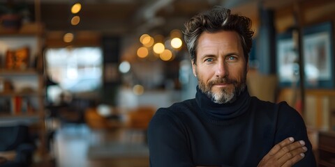 Obraz premium Portrait of a Stylish Furniture Designer Wearing a Sleek All Black Outfit in a Modern Showroom