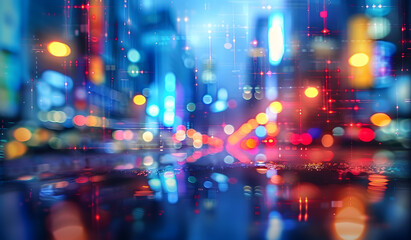 Obraz premium A big city at night in blurred lights