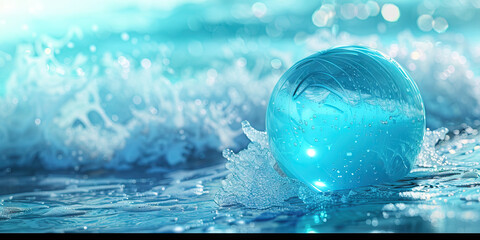 Aqua Blue Beach Ball: A beach ball bobbing in the waves, its surface glistening in a bright shade of aqua blue
