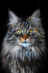 Norwegian Forest Cat (Colored Pencil) - Originated in Norway, known for their thick, fluffy coat and adventurous, independent personalities 