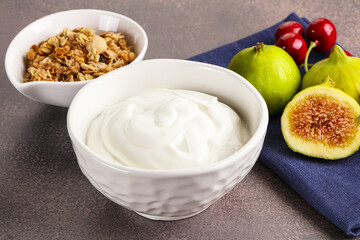 Traditional homemade Greek yoghurt with granola