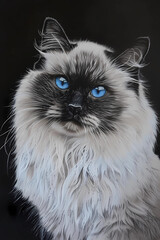Ragdoll cat (Colored Pencil) - Originated in the United States, known for their relaxed, docile temperament and tendency to go limp in their owners' arms 