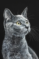 Russian Blue cat (Colored Pencil) - Originated in Russia, known for their short, dense fur and elegant, graceful appearance 