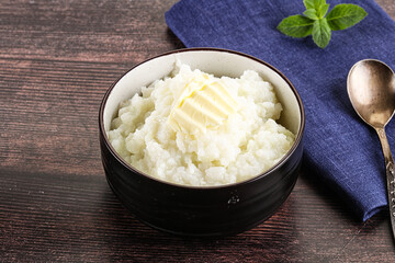 Homemade rice porridge with butter