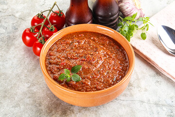 Spanish traditional gazpacho tomato soup