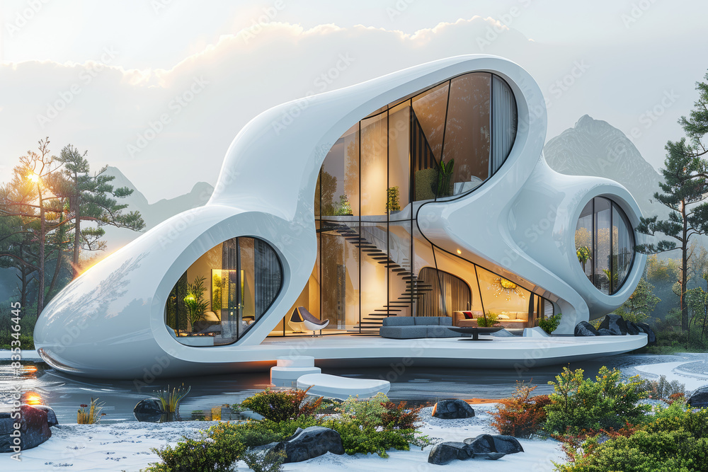 Poster an architect designing a house that rotates with the sun. concept of eco-conscious architecture. gen