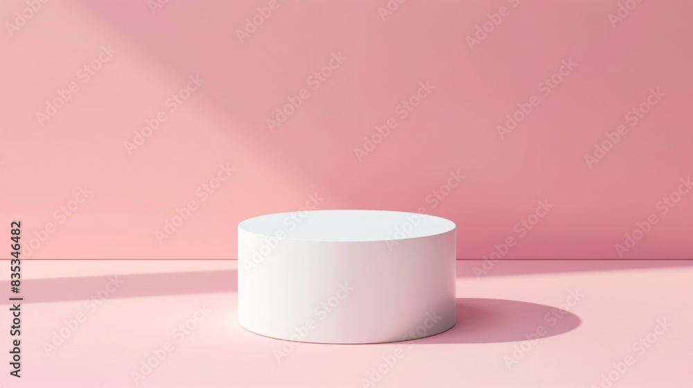 Aufkleber sunlight gently illuminates a white cylindrical object placed on a soft pink background, creating su