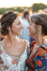 Friends of mixed ages gather at an elegant and joyful outdoor wedding ceremony