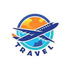 Travel logo concept vector art illustration, a Travel logo with fly plane vector, isolated white background