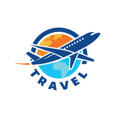Travel logo concept vector art illustration, a Travel logo with fly plane vector, isolated white background