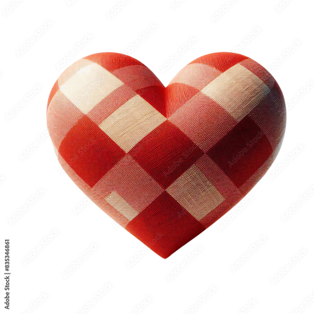 Poster 3d 2d heart element with checkered texture and strings festa junina de são joão for composition