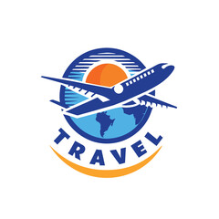 Travel logo concept vector art illustration, a Travel logo with fly plane vector, isolated white background