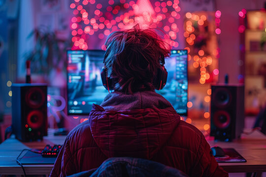 A software developer coding a game that teaches coding. Concept of educational gaming. Generative Ai.
