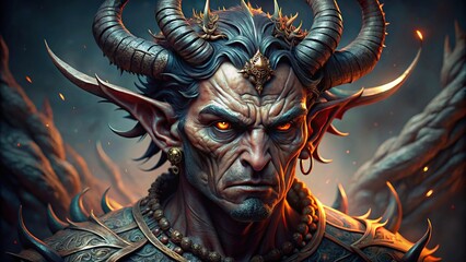 Fantasy demon man with horns in a detailed Dungeons and Dragons generative , fantasy, demon, man, horns, D&D, generative,mystical, creature, monster, dark, eerie, supernatural, horned, magical