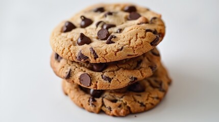 Chocolate chip cookies on white background Sweet homemade biscuits Homemade baked goods