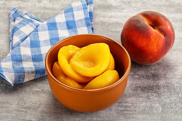 Ripe sweet and juicy canned peach