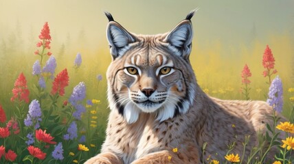 Obraz premium Canadian lynx close-up against a forest background.