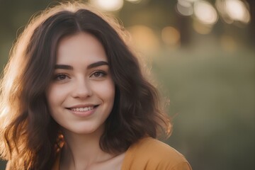 warm and friendly photo of a 25 years young beautiful woman smiling brightly.